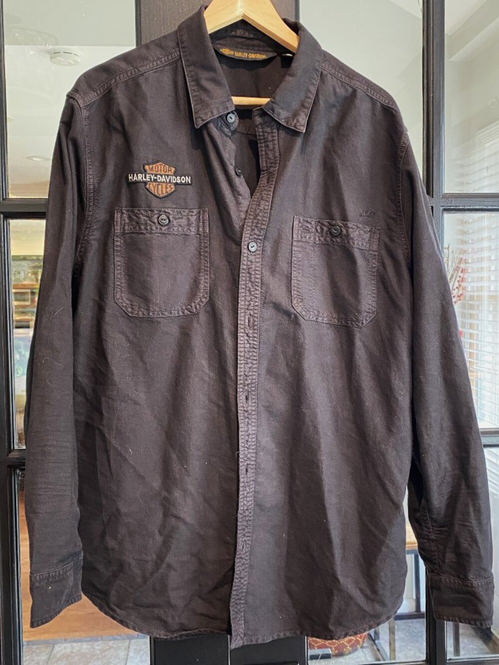 Harley-Davidson Men’s Black Embroidered Eagle Button Up Shirt